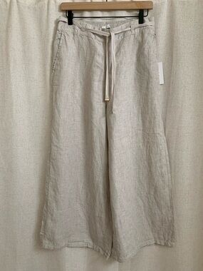 Halston 100% Linen New Wide Leg Flowy Pants Cream Ivory New Large